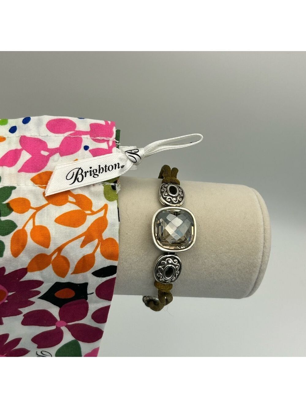 Brighton Venus Rising Bracelet Swarovski Crystal Brown Satin Cord Silver Plated